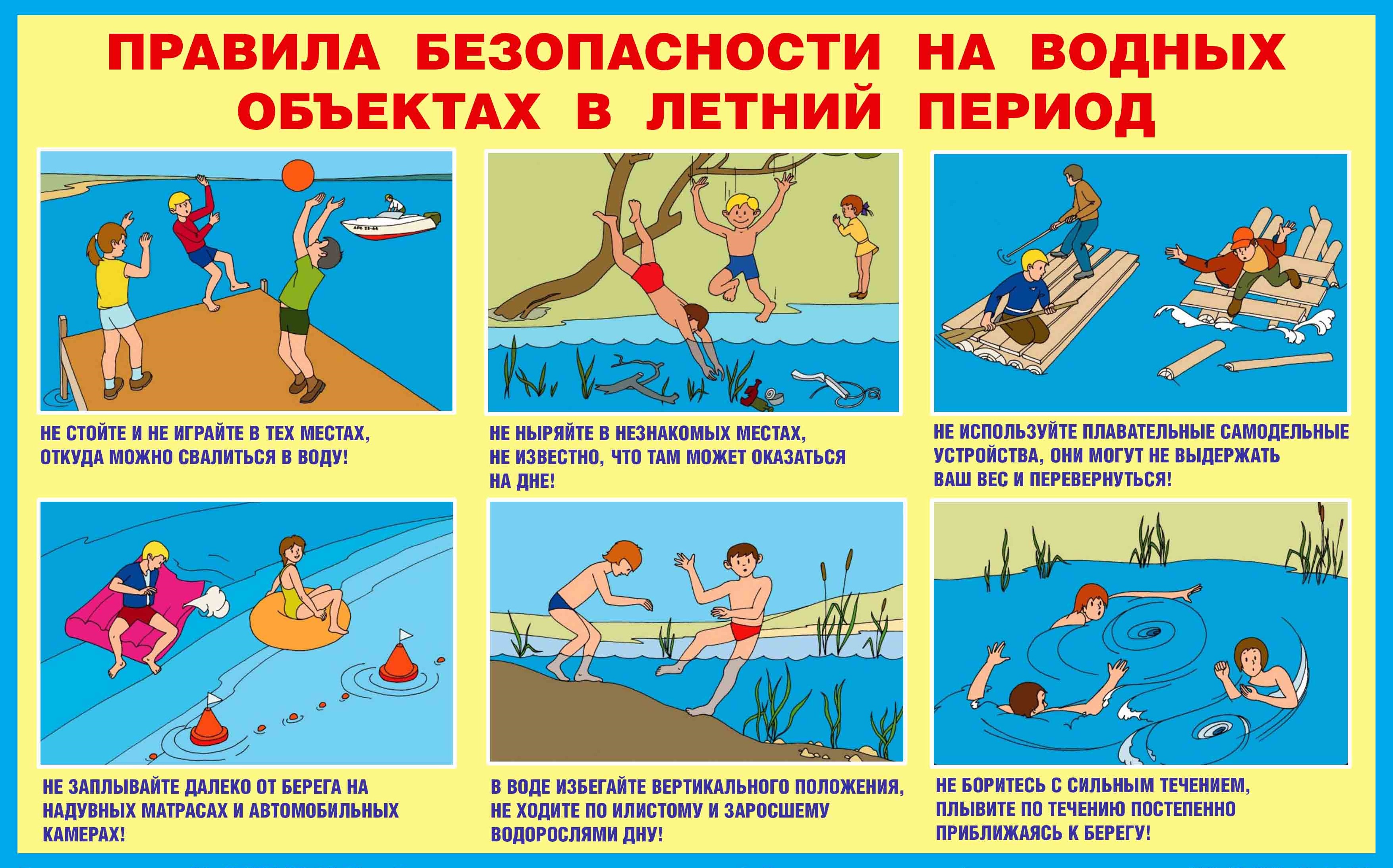 Памятка для родителей и детей по безопасности на водных объектах в летний период.